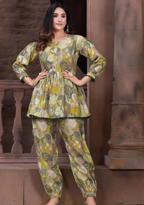 Multi Color Chanderi Printed Readymade Casual Co-Ord Set