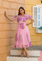 Turquoise Floral handpainted Dress