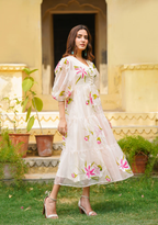 Turquoise Floral handpainted Dress