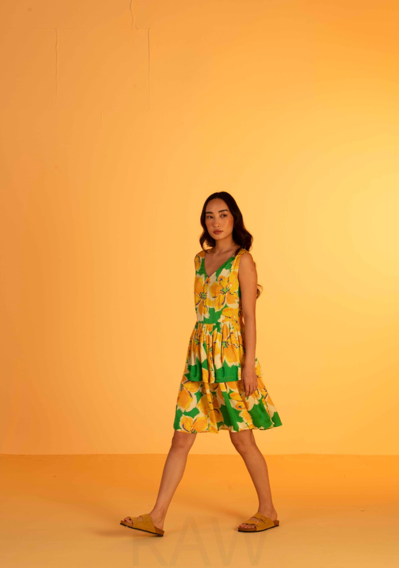 Turquoise Floral handpainted Dress Main image